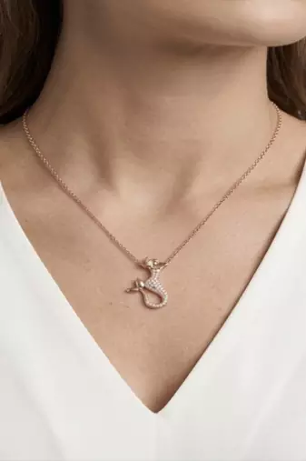 925 Sterling Silver Rose Gold Plated Mermaid Pendant Necklace with Cubic Zirconia
