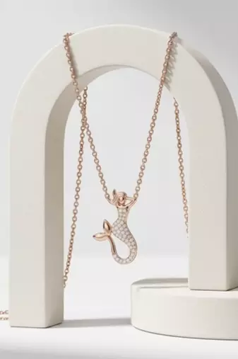 925 Sterling Silver Rose Gold Plated Mermaid Pendant Necklace with Cubic Zirconia
