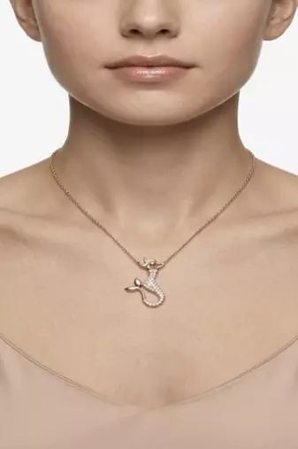 925 Sterling Silver Rose Gold Plated Mermaid Pendant Necklace with Cubic Zirconia