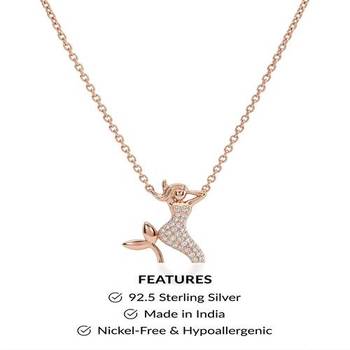 925 Sterling Silver Rose Gold Plated Mermaid Pendant Necklace with Cubic Zirconia 5
