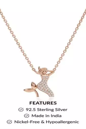 925 Sterling Silver Rose Gold Plated Mermaid Pendant Necklace with Cubic Zirconia