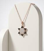 925 Sterling Silver Rose Gold Plated Star of David Pendant Necklace with Black & White Cubic Zirconia