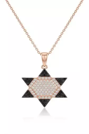 925 Sterling Silver Rose Gold Plated Star of David Pendant Necklace Set with Black & White Cubic Zircon