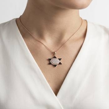 925 Sterling Silver Rose Gold Plated Star of David Pendant Necklace Set with Black & White Cubic Zircon 3