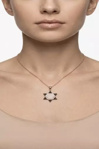 925 Sterling Silver Rose Gold Plated Star of David Pendant Necklace Set with Black & White Cubic Zircon