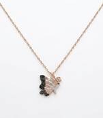 925 Sterling Silver Rose Gold Plated Butterfly Pendant Necklace with Black & White Cubic Zirconia