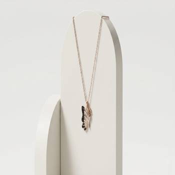 925 Sterling Silver Rose Gold Plated Butterfly Pendant Necklace Set with Black & White Cubic Zircon 2