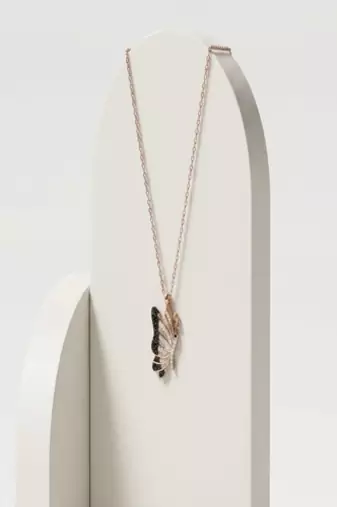 925 Sterling Silver Rose Gold Plated Butterfly Pendant Necklace Set with Black & White Cubic Zircon