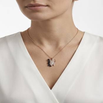 925 Sterling Silver Rose Gold Plated Butterfly Pendant Necklace Set with Black & White Cubic Zircon 3