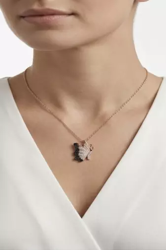 925 Sterling Silver Rose Gold Plated Butterfly Pendant Necklace Set with Black & White Cubic Zircon