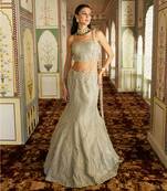 Champagne Gold Embroidered Tissue Mermaid Lehenga Set