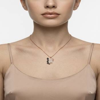 925 Sterling Silver Rose Gold Plated Butterfly Pendant Necklace Set with Black & White Cubic Zircon 4