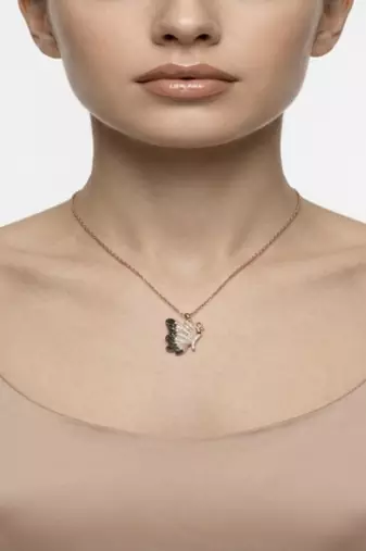 925 Sterling Silver Rose Gold Plated Butterfly Pendant Necklace Set with Black & White Cubic Zircon