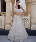 Ivory Embroidered Net Lehenga Set