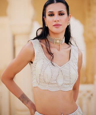Ivory Embroidered Net Lehenga Set 2