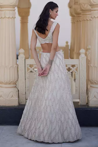 Ivory Embroidered Net Lehenga Set
