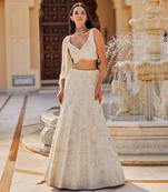 Ivory Floral Embroidered Net Lehenga Set