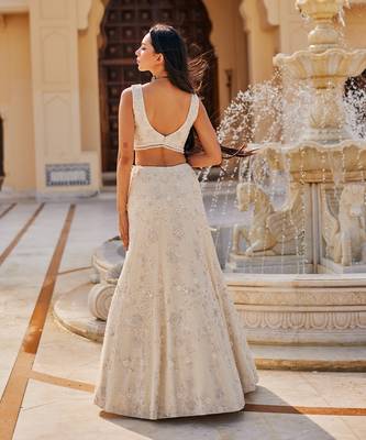 Ivory Floral Embroidered Net Lehenga Set 4