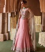 Rose Pink Embroidered Tissue Lehenga Set