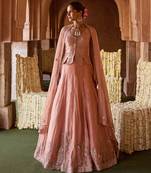 Peach Pink Embroidered Tissue Lehenga Set