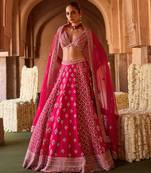 Fuchsia Pink Embroidered Cupro Silk Lehenga Set