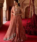 Rust Metallic Orange Embroidered Tissue Lehenga Set