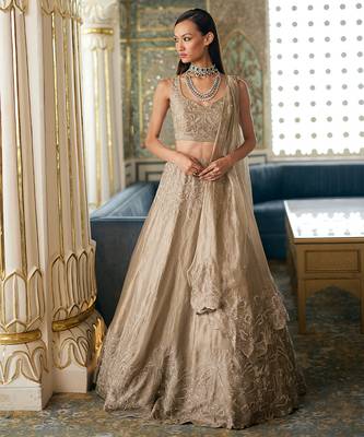 Antique Gold Embroidered Tissue Lehenga Set 1