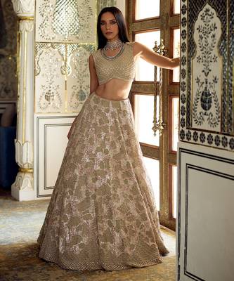 Champagne Gold Embroidered Tissue Lehenga Set 1