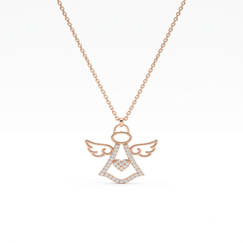 925 Sterling Silver Rose Gold Plated Angel Pendant Necklace Set  with Cubic Zircon 1