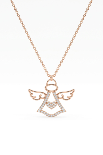 925 Sterling Silver Rose Gold Plated Angel Pendant Necklace with Cubic Zirconia
