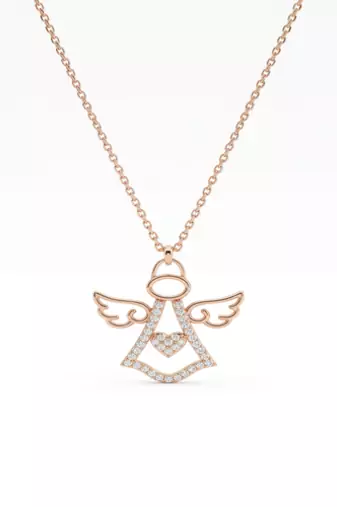 925 Sterling Silver Rose Gold Plated Angel Pendant Necklace Set  with Cubic Zircon