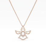 925 Sterling Silver Rose Gold Plated Angel Pendant Necklace with Cubic Zirconia