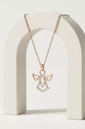 925 Sterling Silver Rose Gold Plated Angel Pendant Necklace Set  with Cubic Zircon