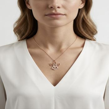 925 Sterling Silver Rose Gold Plated Angel Pendant Necklace Set  with Cubic Zircon 3