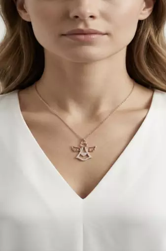 925 Sterling Silver Rose Gold Plated Angel Pendant Necklace Set  with Cubic Zircon