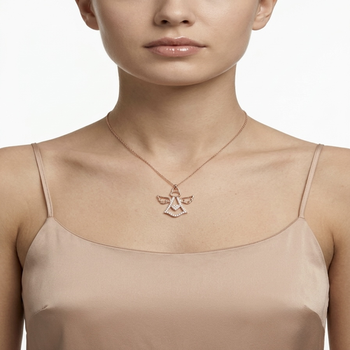 925 Sterling Silver Rose Gold Plated Angel Pendant Necklace Set  with Cubic Zircon 4