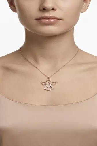 925 Sterling Silver Rose Gold Plated Angel Pendant Necklace Set  with Cubic Zircon