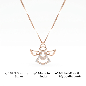 925 Sterling Silver Rose Gold Plated Angel Pendant Necklace Set  with Cubic Zircon 5