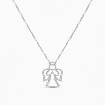 925 Sterling Silver Angel Pendant Necklace Set with Cubic Zircon 1