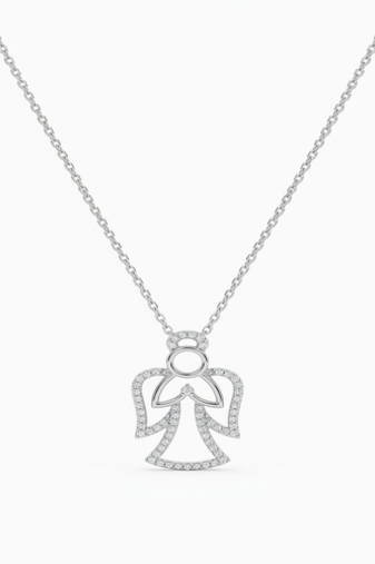 925 Sterling Silver Angel Pendant Necklace Set with Cubic Zircon