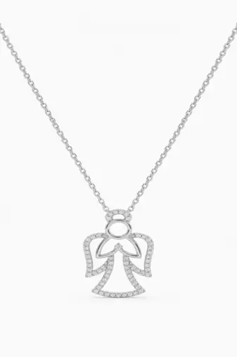 925 Sterling Silver Angel Pendant Necklace Set with Cubic Zircon