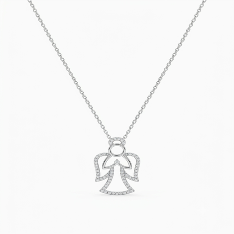 925 Sterling Silver Angel Pendant Necklace with Cubic Zirconia
