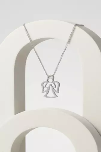 925 Sterling Silver Angel Pendant Necklace Set with Cubic Zircon