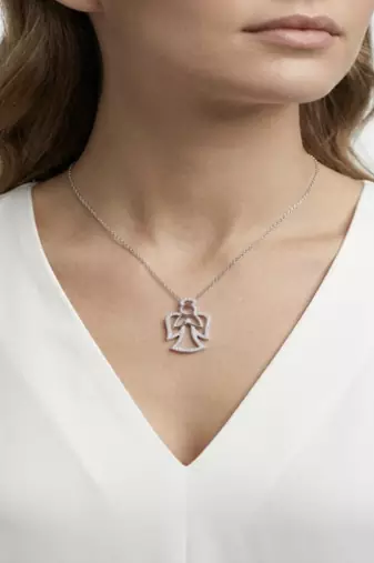 925 Sterling Silver Angel Pendant Necklace Set with Cubic Zircon