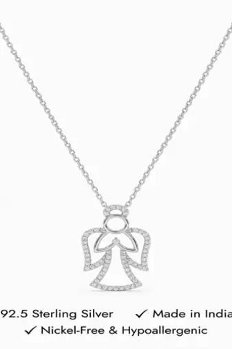 925 Sterling Silver Angel Pendant Necklace Set with Cubic Zircon