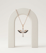 925 Sterling Silver Rose Gold Plated Winged Cross Pendant Necklace with Black & White Cubic Zirconia