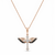 925 Sterling Silver Rose Gold Plated Winged Cross Pendant Necklace with Black & White Cubic Zirconia