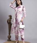 Women blue printed rayon kurta pant set