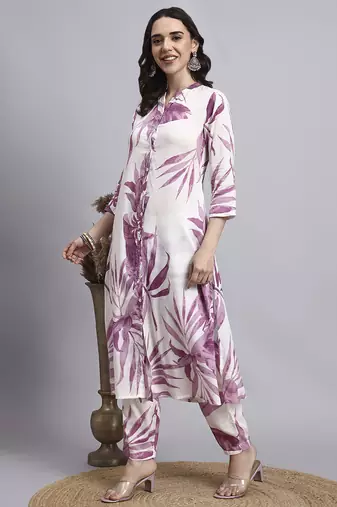 Women blue printed rayon kurta pant set