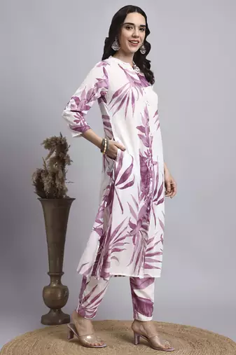 Women blue printed rayon kurta pant set